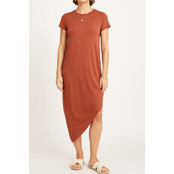 Universal Standard Dresses & Skirts - UNIVERSAL STANDARD Geneva Short Sleeve Asymmetrical Knit Dress | XS | Whiskey